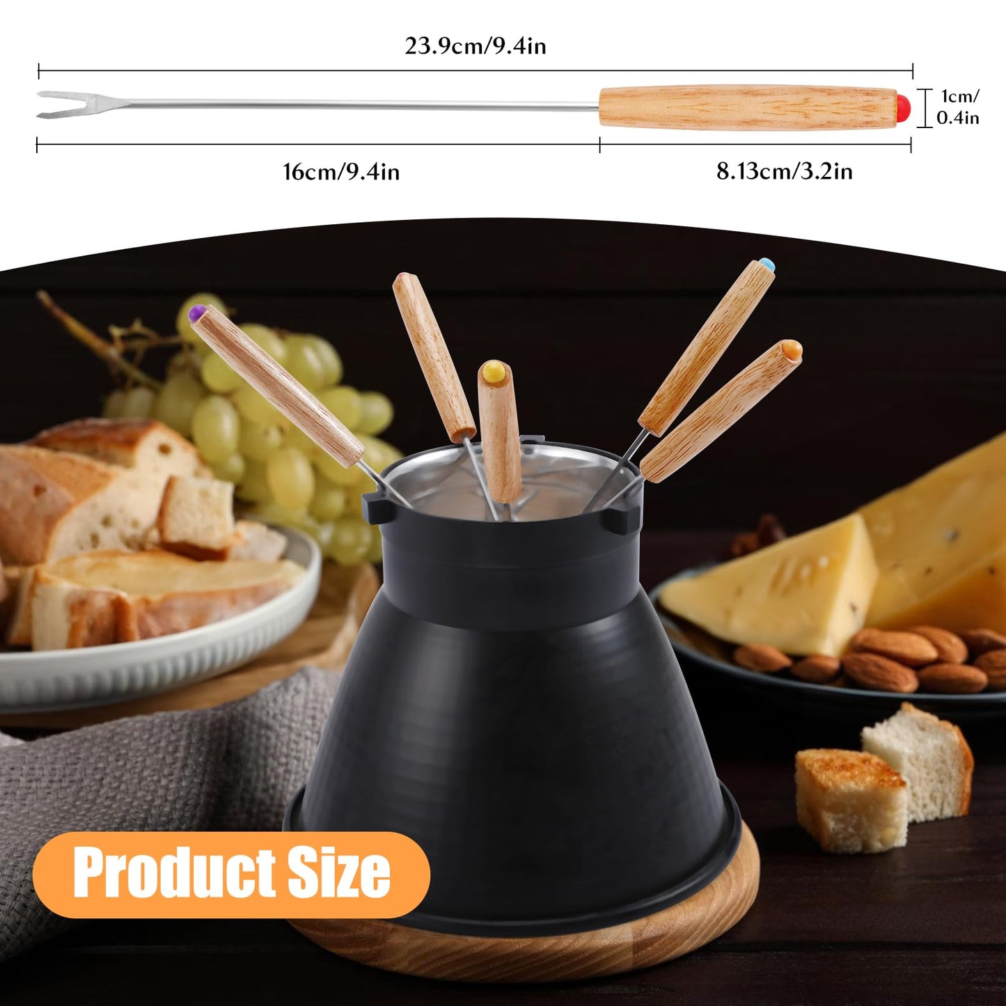 Blcculi 24 PCS Stainless Steel Fondue Forks,9.4 Inch Fondue Sticks,6 Color Coding Cheese Fondue Forks with Heat Resistant Handle,for Chocolate Fountain,Roast Meat,Cheese Fondue,Dessert Fruits