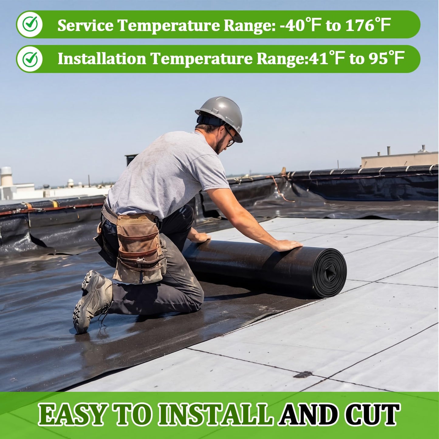 Pushglossy 2 Rolls EPDM Rubber Roofing Membrane 39" x 20ft, Self-Adhesive Waterproof Underlayment, 50 Mil Reinforced Flat Roof Sheet, Ice and Water Sheet for RV, Shed, Garage and Patio