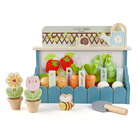 PairPear Montessori Wooden Vegetable Matching Toy – Play Food Garden Set for Toddlers 3+, Preschool Learning Sorting & Farm Pretend Play, Farm Food Recognition & Fine Motor Skills Development