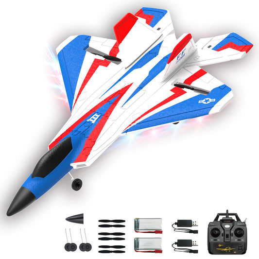 rcxsuv RC Airplane 4 Channel with Lights | F22 RC Plane with 6-axis Gyro Stabilizer for Beginner, Remote Control Airplane for Adults 37mins Flight Time - 19in*14in