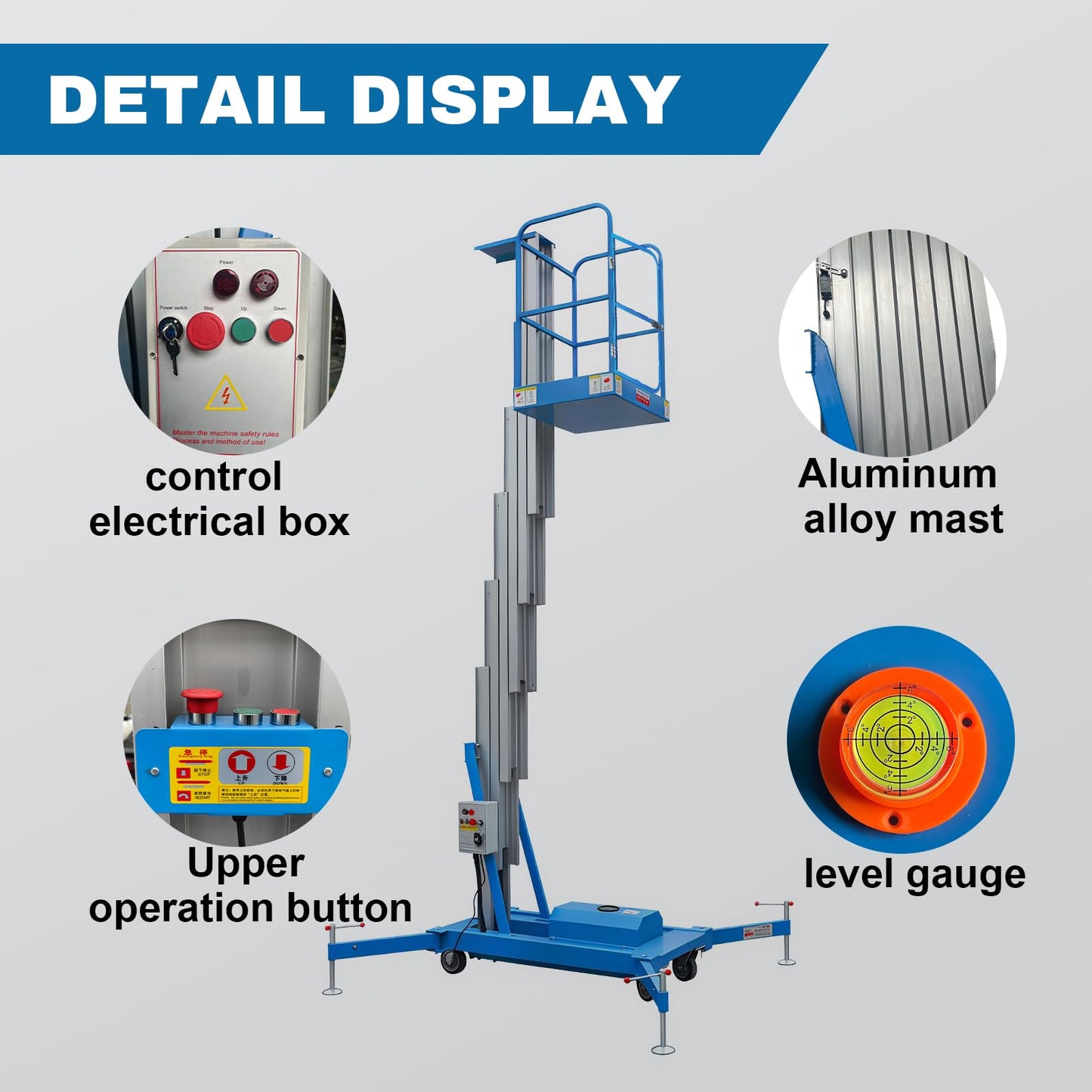 Electric Hydraulic Man Lift Aluminum Alloy Mobile Scaffolding Platform, 26.5ft Max Lifting Height, 275lbs/125kg Rated Load for Warehouse, Construction & Maintenance (Single Support, 26.5ft/8m)