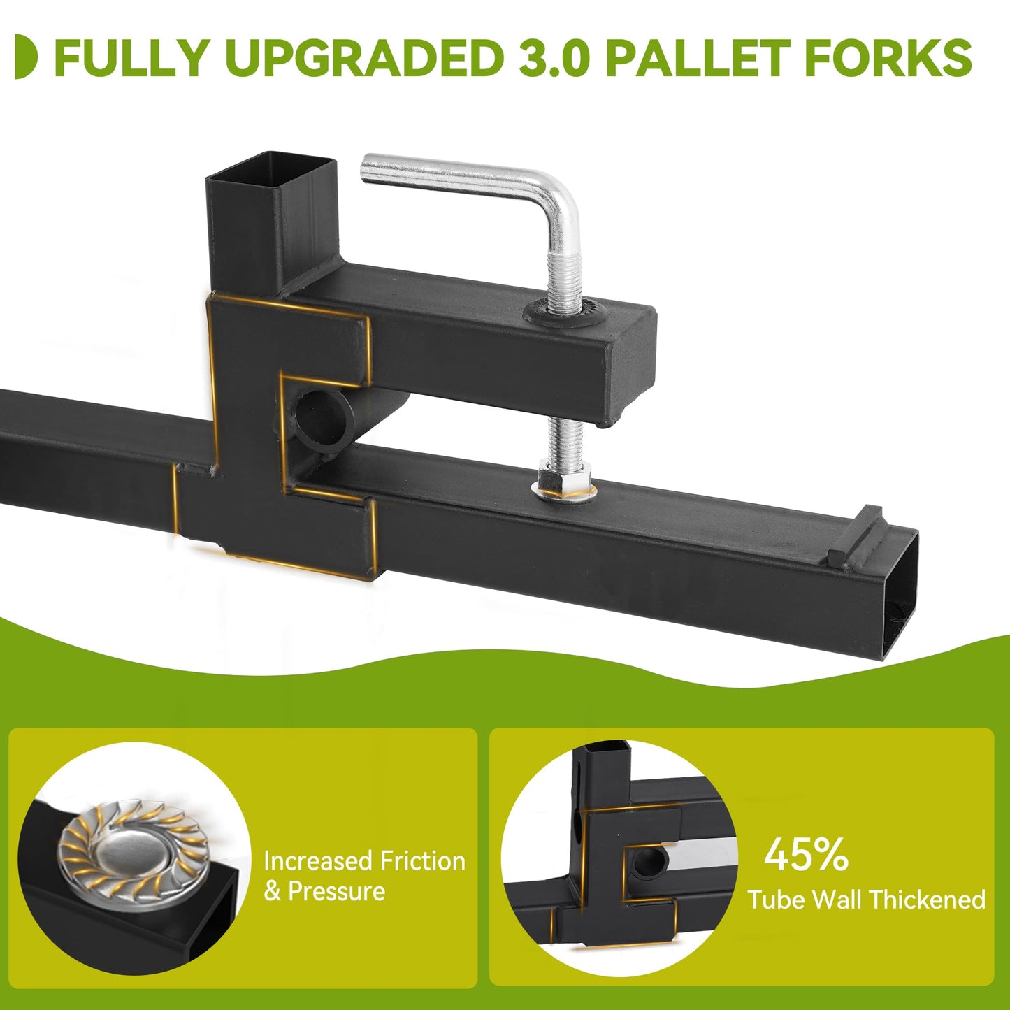 AUTOSAVER88 60" Clamp On Pallet Forks for Tractor Bucket, Heavy Duty 2000lbs Quick Attach Skid Steer Loader Pallet Fork with Adjustable Stabilizer Bar, Black