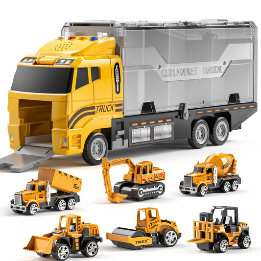 TEMI Construction Truck Set with Play Mat, Carrier Truck Toys for Kids Toddlers, Die-Cast Metal Toy Car Set, Christmas Birthday Gift for Age 3 4 5 6 + Years Old Boys Girls