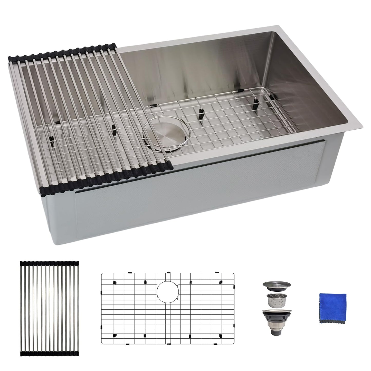 30 Inch Undermount Kitchen Sink - Delironexu 16G Stainless Steel Undermount Sink, 30''x18'' Deep Single Bowl Kitchen Sinks with 4 Accessories