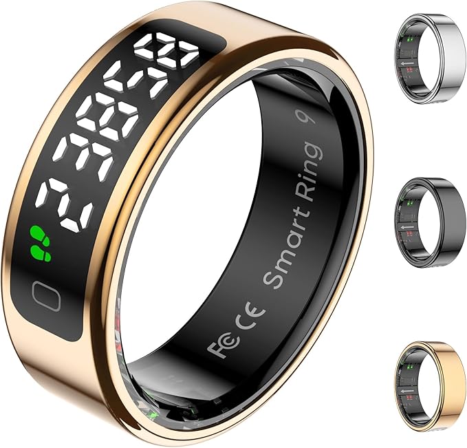 Smart Ring for Women with Display Screen, Sleep Ring for Men with Heart Rate, Fitness Tracker/Step tracker for Activity Monitoring/Steps/Calories,Wireless Charging, for iOS Android (RoseGold,11#)