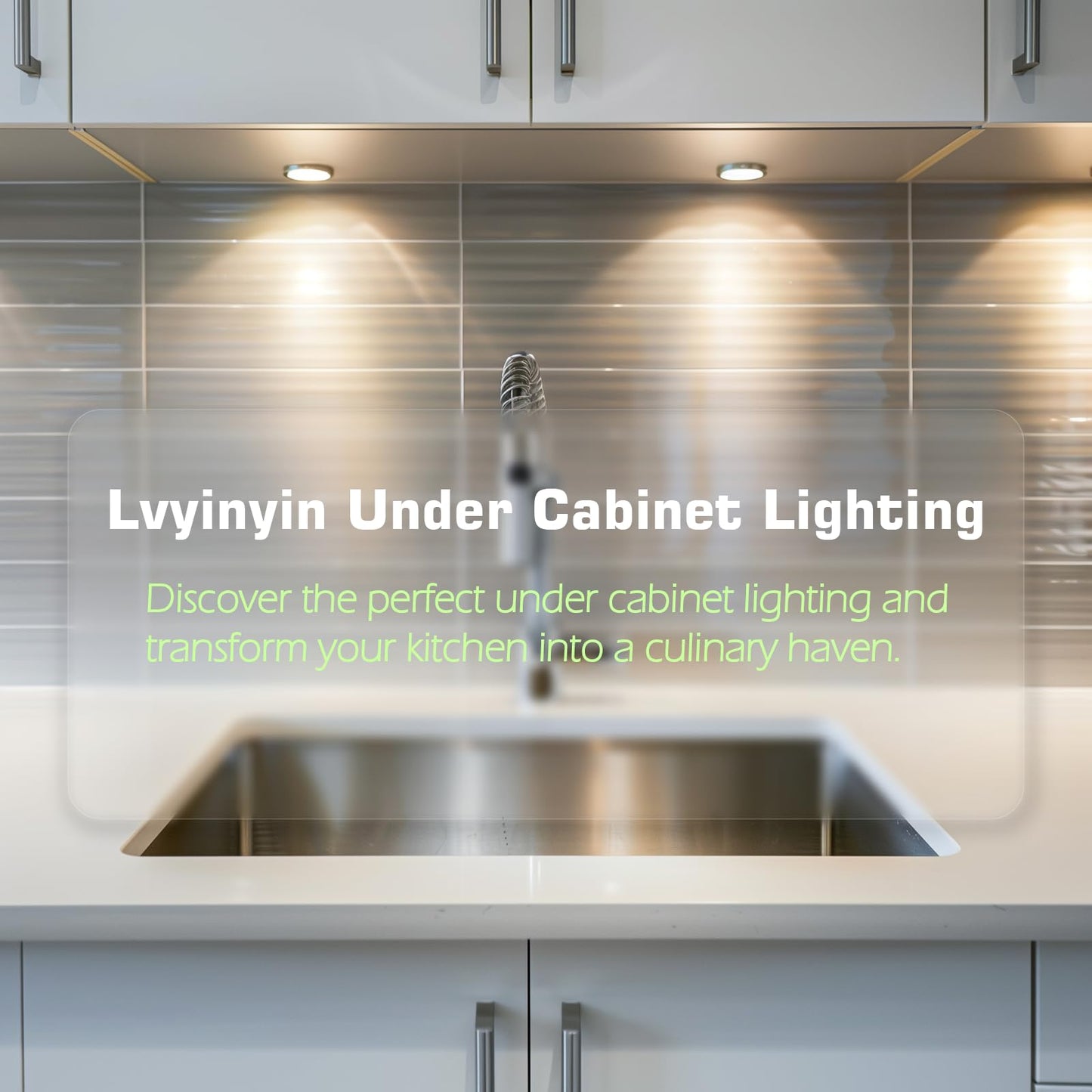 Lvyinyin Under Cabinet LED Puck Lights, Counter Closet Lighting, Daisy Chained linkable, 110V Plug-in & Direct Hardwiring, Wireless RF Remote Control Dimmable, White Cables, Warm White, 14 Lights