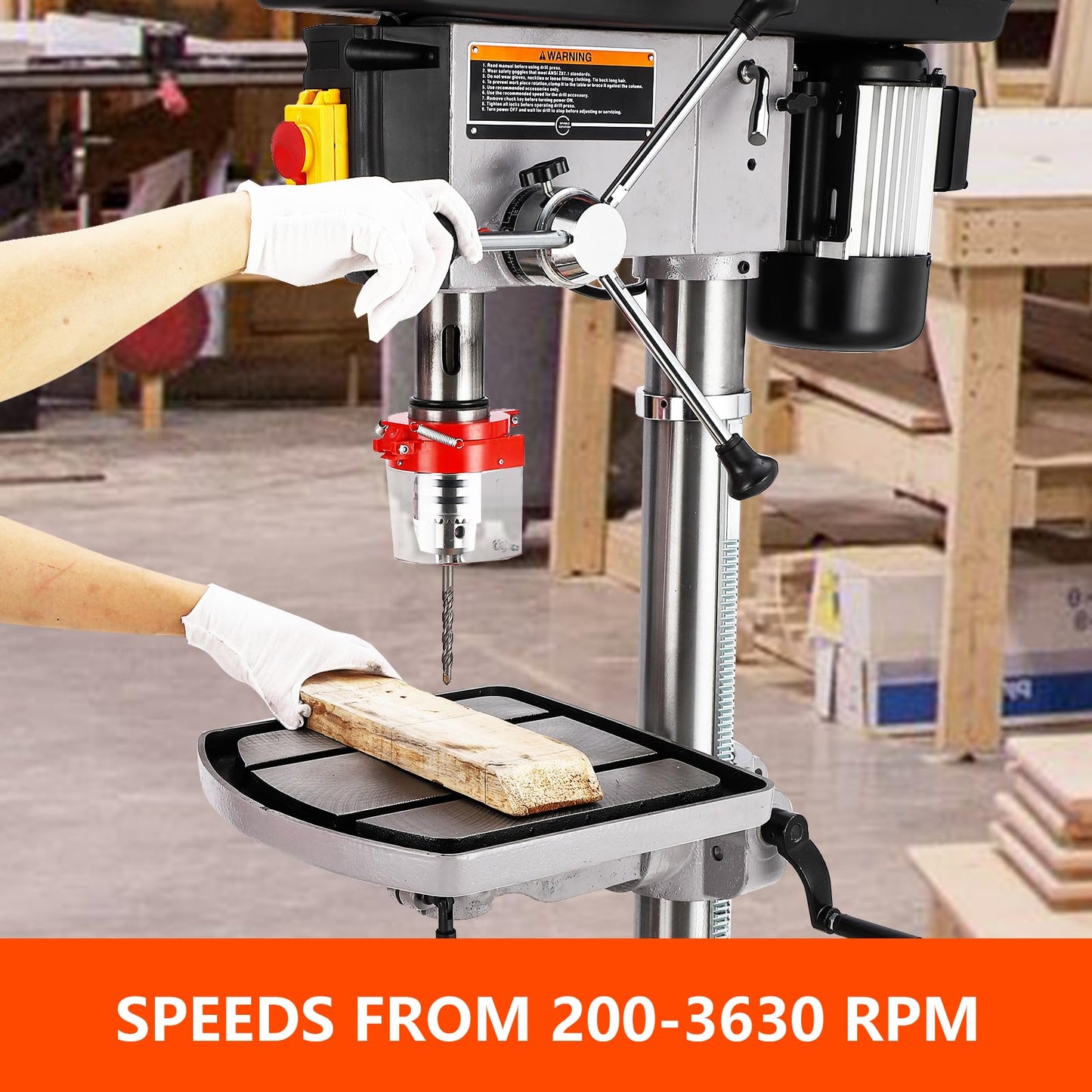 17 in Floor Drill Press, 12 Amp 120V Pure Copper Motor, 200-3630 RPM Variable Speed Cast Iron Bench Drill Press, 0-45° Tilting Worktable, Tabletop Drilling Machine for Wood Metal