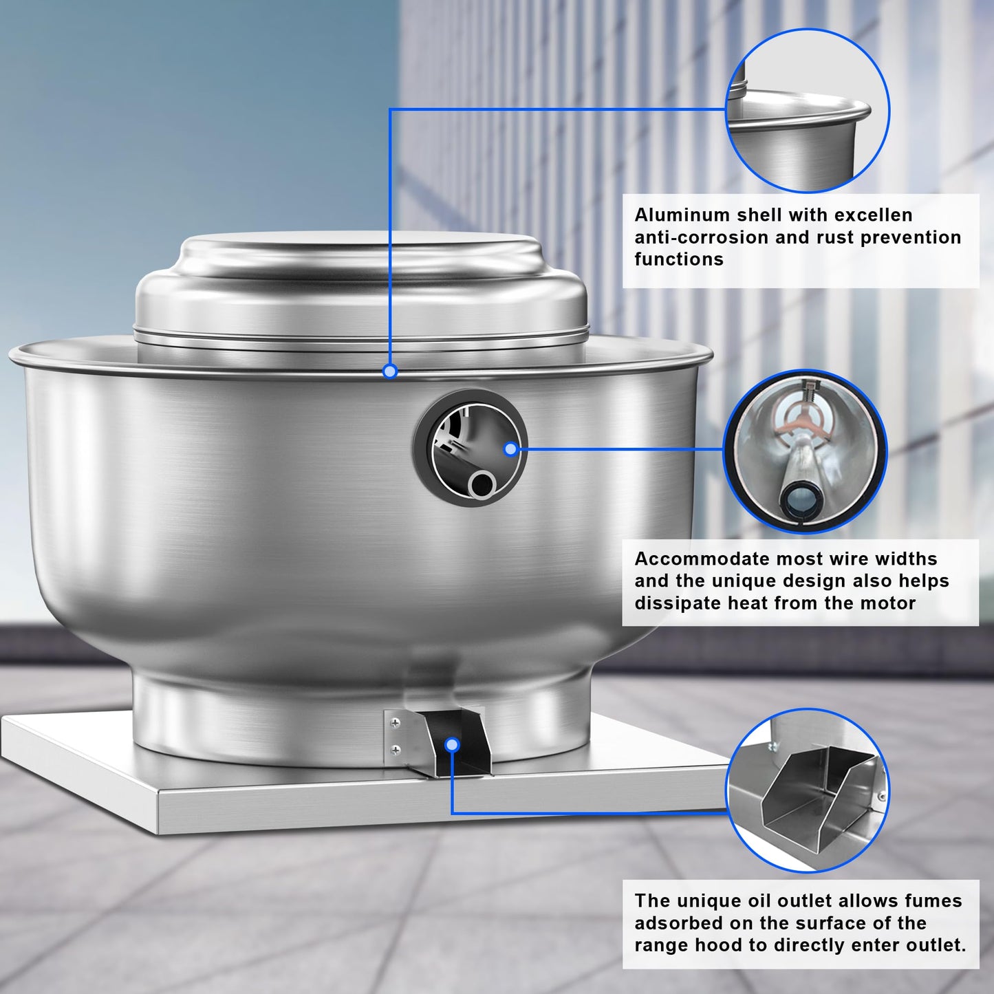 FICBXRA Restaurant Canopy Hood Grease Rated Exhaust Fan- Food Truck High-Speed Direct Drive Centrifugal Upblast Exhaust Fan 1/6 HP 110 Volt Single Phase Motor 800 CFM