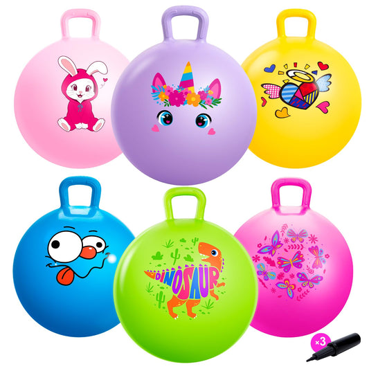 ZOOJOY 6pcs Hopper Balls for Kids 3-8, 18In Bouncy Ball with Handle, Sit on Hopping Toys for Sport/School/Team Active Play, Hippity Hop Ball for Indoor Outdoor Games with Pump