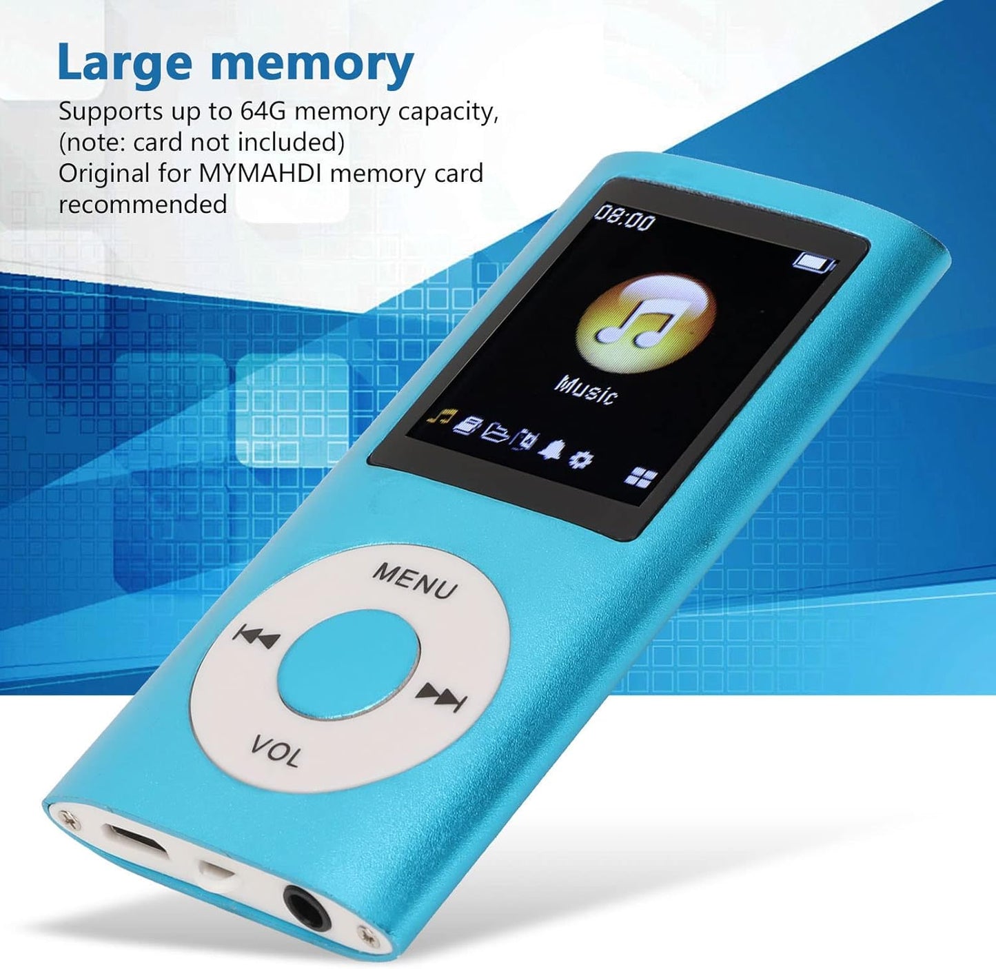 Zopsc MP3 1.8 Inch 64GB, 200mAh Portable Player, HiFi Lossless Sound Music Player with LCD Screen, Memory Card Slot