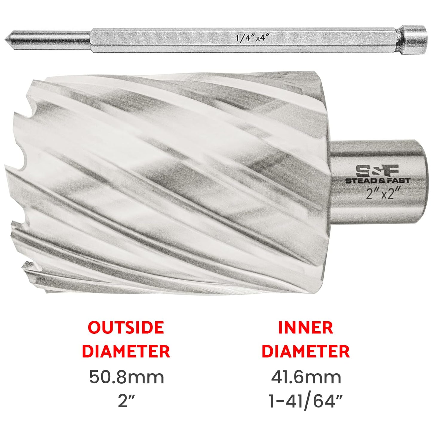 S&F STEAD & FAST Mag Drill Bits 2" Diameter 2" Cutting Depth, 1Pc, Annular Cutter with Pilot Pin for Magnetic Drill Press