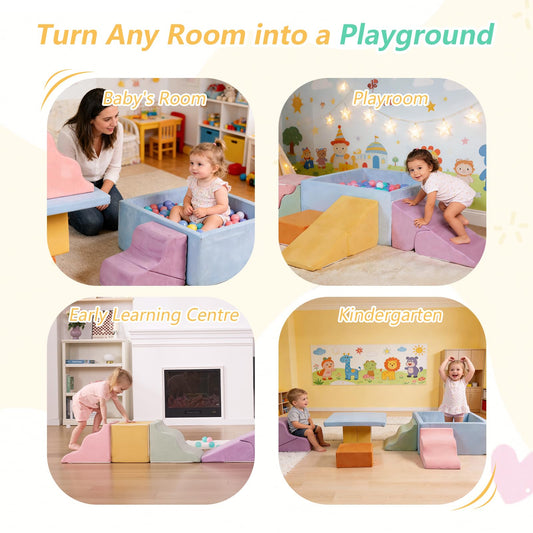 STAOLENE Climbing Toys for Toddlers, 7-Piece Foam Climbing Blocks with Ball Pit, Indoor Soft Play Set for Baby & Toddlers to Crawl, Climb, Motor Skills Development (Balls Not Included)