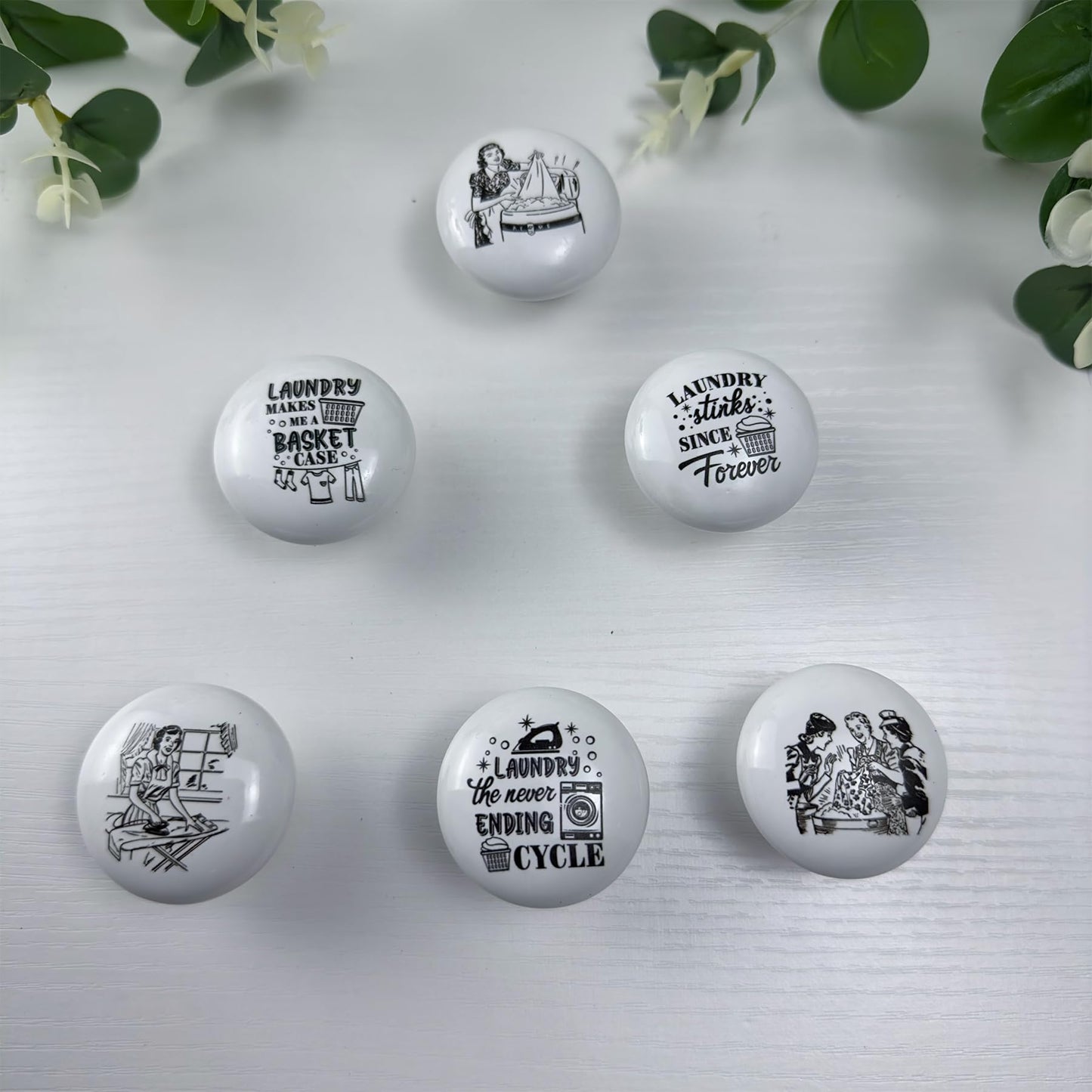 Lasyman Set of 6 Vintage Ceramic Cabinet Laundry Room Furniture Handles Dresser Drawer knobs and Pulls 1.5 x 1.5 Inches
