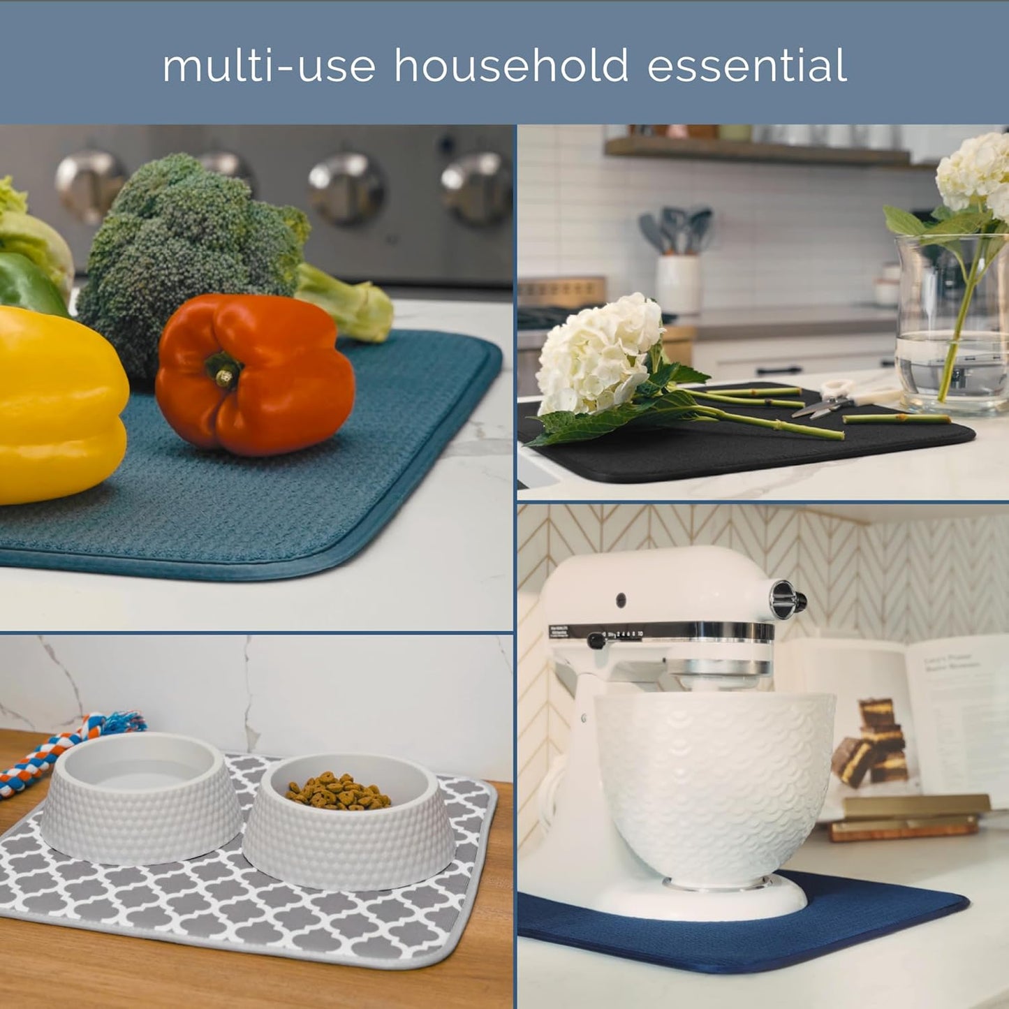 S&T INC. Jumbo Dish Drying Mat - Absorbent Microfiber Kitchen Counter Pad, 18” x 30”, Grey Stone