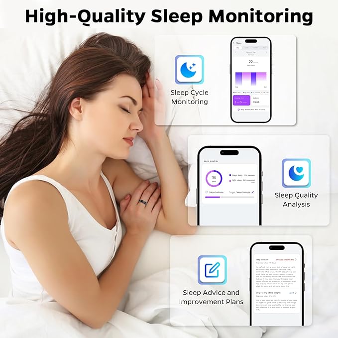 Upgrade Smart Ring for Women Men,Waterproof Fitness Ring, Fitness Tracker for Activity Monitoring,Sleep Tracker, No Subscription Fee, Smart Health Ring for iSO & Android (Black,11#)