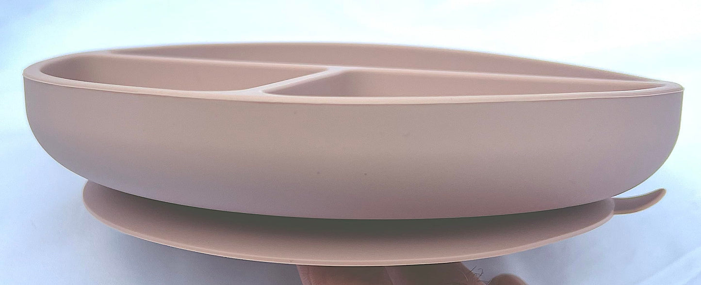 Kotaria 9 Piece Pink Toddler Silicone Dinner Set. Includes Bib, Suction Compartment Plate with lid, Cup with Straw and lid for Snack time, Bowl, Fork and Spoon.