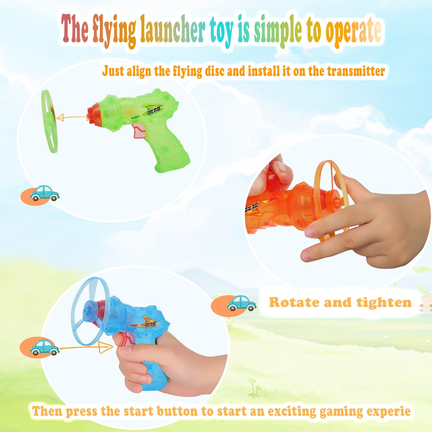MOMSBIEND 7 Pack Launching Toy Flying Disc Shooters for Kids,Cyclone Gyro Launcher Flying Saucer Ejection Spinning Top Indoor & Outdoor Play for Kids Ages 5+,Cat Propellers,Interactive Cat Toy