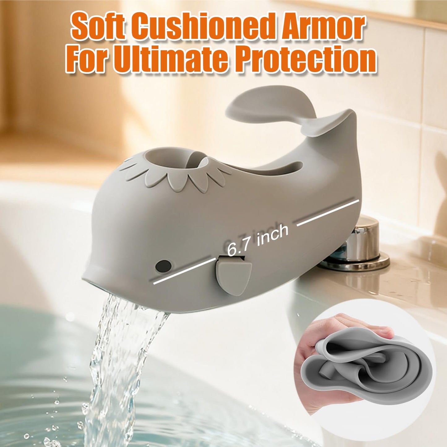Skyroku Toddler Faucet Extender & Blue Bathtub Spout Cover, Sink Extender with Temperature Sensor for Bathroom Sinks, Kitchen, Bathtubs, Bundle and Save! (BrownGrey)