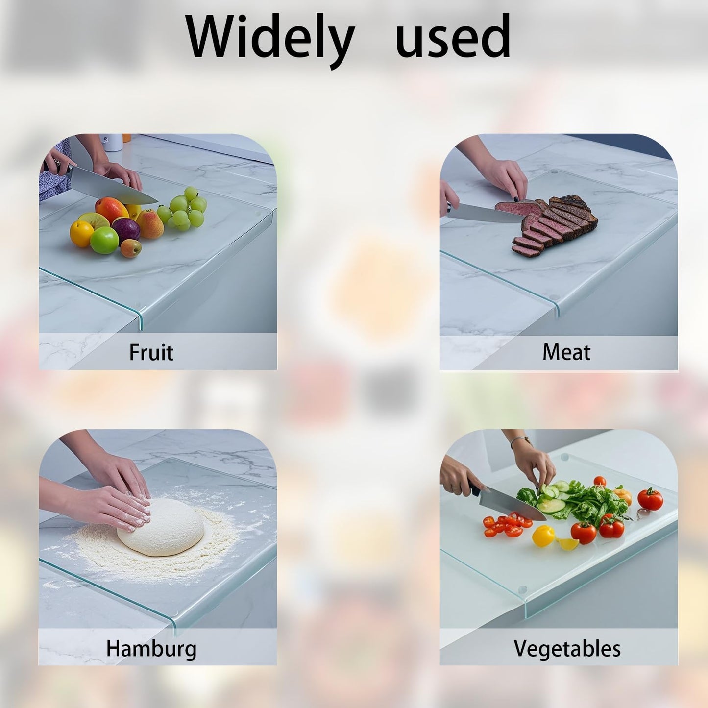 Clear Tempered Glass Cutting Board for kitchen with Counter Lip,Glass Chopping Board, Scratch-Resistant,Non-Slip (Clear)