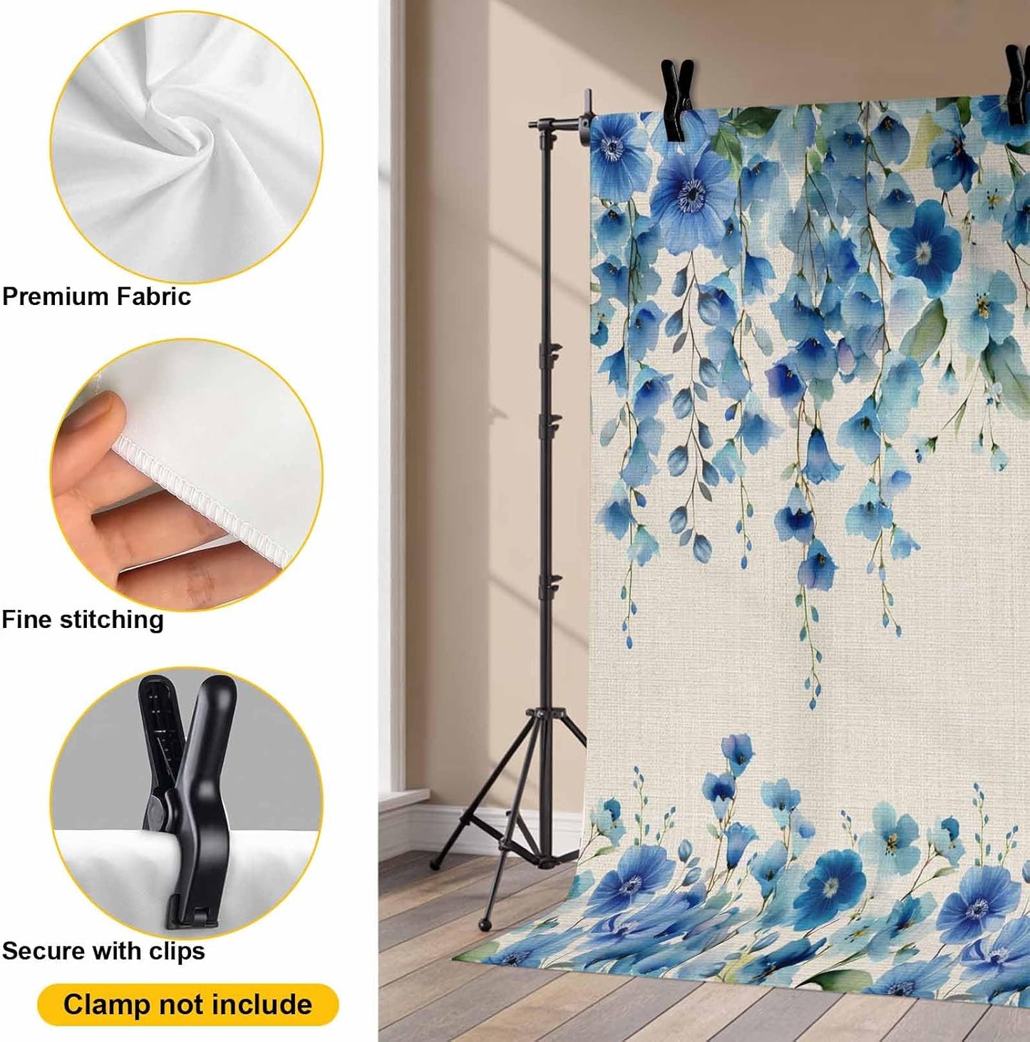 Znujuabbrel 12x8ft Props,Country Photography Backdrop,Retro Blue Flowers on Jam Professional Photo Backdrops