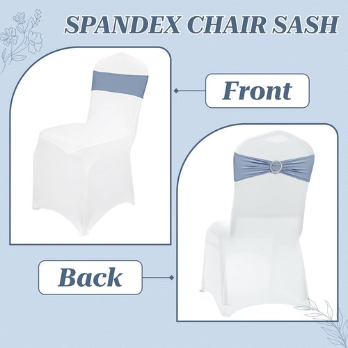 MDS Premium Stretch Chair Sashes - Pack of 10 Dusty Blue Bow Covers for Weddings & Events