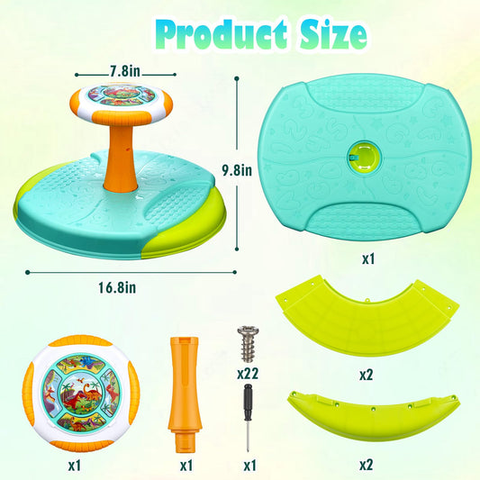 VROGTIK Dinosaur Sit and Spin Toys for Toddlers 1-3, 360° Toddler Spinning Seat with LED Lights and Music Christmas Birthday Gift for 1 2 3 Years Old Boys Sensory Toys Toddler Activities