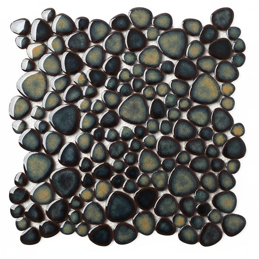 Blujellyfish Pebble Stone Tile for Shower Floor Bathroom Backsplash Accent Wall Gradient Brown Teal Pebble Tiles (5 Sq.Ft)