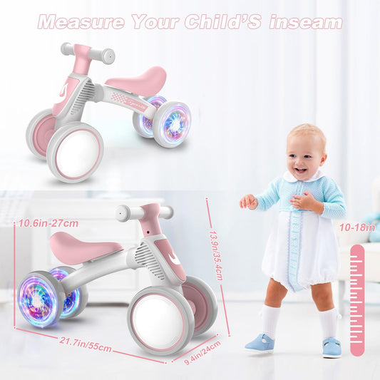 WETIFY Colorful Lighting Baby Balance Bike Toys for 1 Year Old Girl Gifts, 10-36 Month Toddler Balance Bike, No Pedal 4 Silence Wheels & Soft Seat First Bike, One Year Old Girl Birthday Gifts