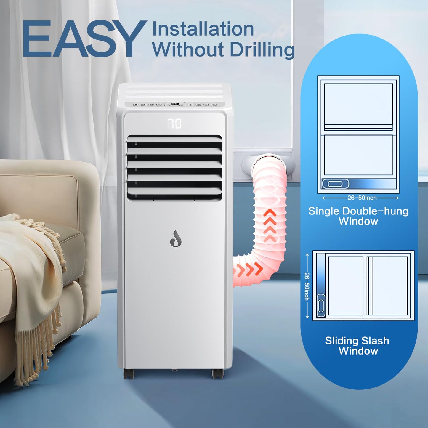 10,000 BTU Portable Air Conditioners for Rooms Up to 450 Sq.Ft,4-in-1 Cooling & Dehumidifier Air Conditioning Unit with Remote,Smart AC Unit with Installation Kit for Home/Office