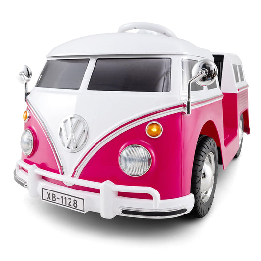 Costzon Ride On Car, 12V Licensed Volkswagen Kids Car Bus with Cup Holder, LED Headlights, Music & Horn, Electric Vehicle with Pedal Control, Soft Start & 2-Level Speed for Boys & Girls Aged 3+ (Pink)