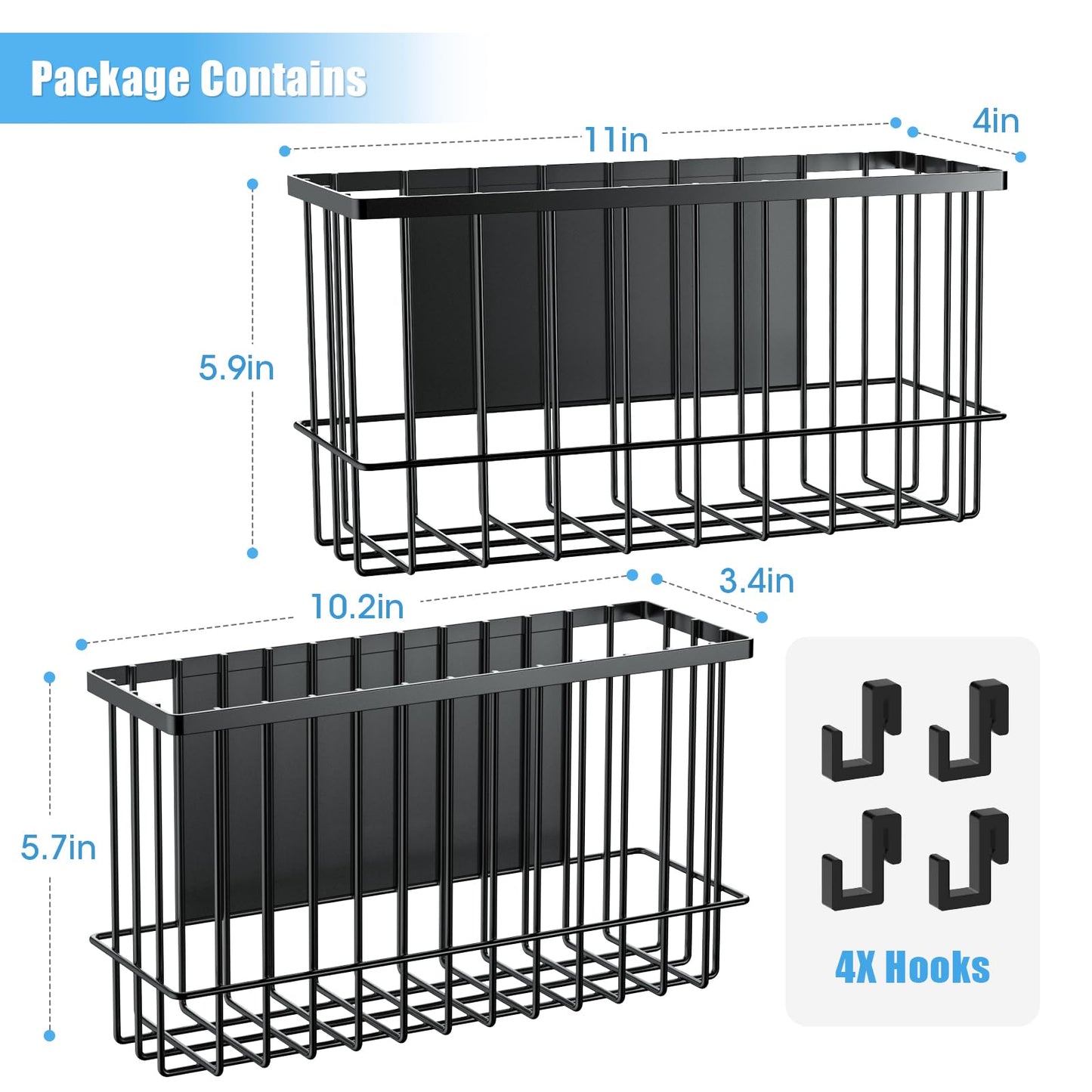 NiHome Magnetic Metal Basket Organizers, Dryer Ball Holder, 2PCS Medium & Small, Versatile Storage for Kitchen & Office Holds Up to 14 lbs, Easy Attach to Refrigerator or Any Magnetic Surface(Black)