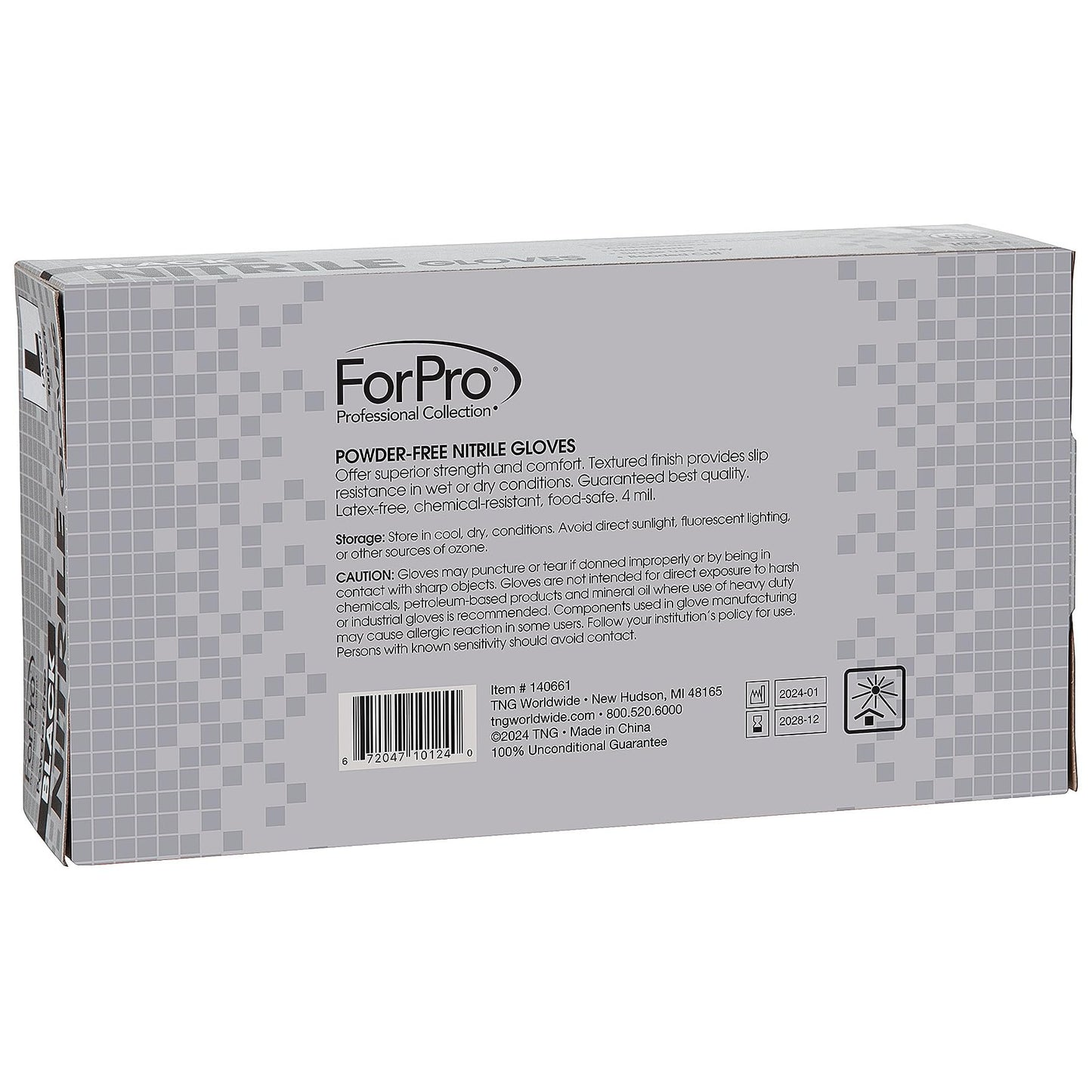 ForPro Professional Collection Disposable Nitrile Gloves, Chemical Resistant, Powder-Free, Latex-Free, Non-Sterile, Food Safe, 4 Mil, Black, Large, 100-Count