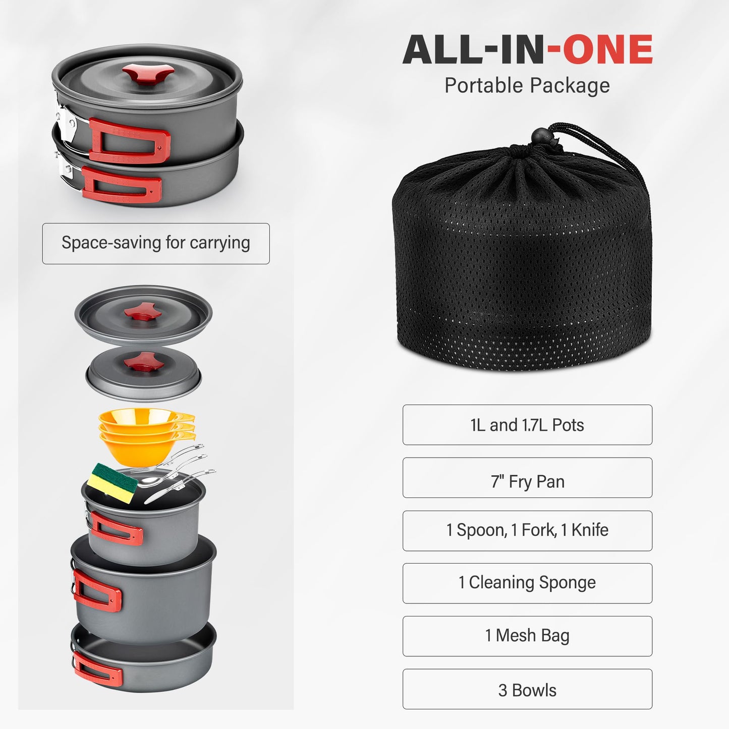 Alocs 13pcs Camping Cookware, Portable Camping Essentials with Accessories, Camping Gear Camping Cooking Set for Outdoor Cooking, Backpacking, Hiking and Picnic