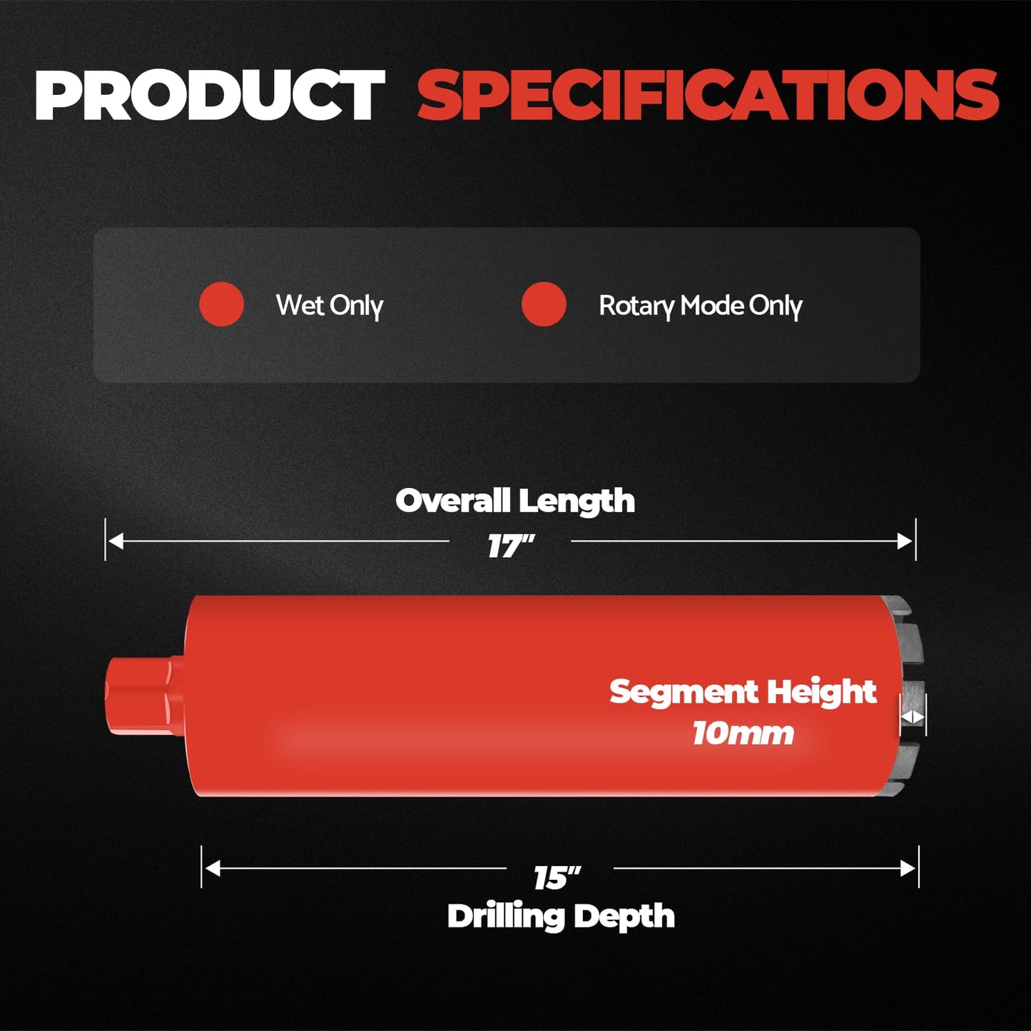 Diamond Core Drill Bit for Concrete, Masonry, Reinforced Rebar Concrete 7 Inch, Wet only, 15" Drilling Depth, 1-1/4"-7 Thread, Superior Welded Core Drill Bits with Roof-Top Segment