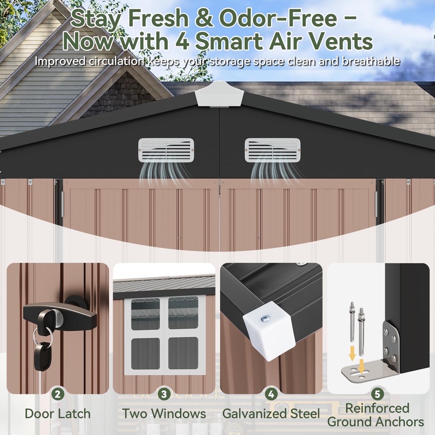 Aoxun 6x10 FT Outdoor Storage Shed Metal Lean to Sheds with Gazebo,Open Firewood Storage,Garden Shed with Lockable Doors,Sloped Roof,Windows, 2 in 1 Large Tool Shed for Patio, Backyard, Lawn