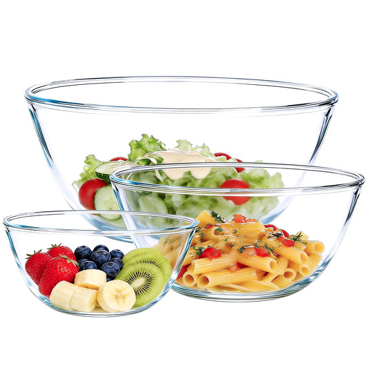 Vitrignis Glass Mixing Bowl Set Of 3（1.1qt 2.8qt 4.7qt）- Large High Brosilicate Mixing Bowls For Kitchen Prepping Serving And Storage - Microwave Dishwasher Oven Safe