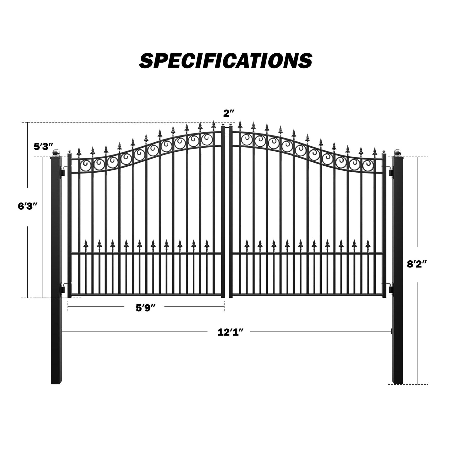 ZUMI Dual Swing Driveway Gates, 12x6 ft. Outdoor Steel Swing Gates for Driveway, Heavy-Duty Driveway Fence Gates for Home Security, Weatherproof Iron Security Gate Kit for Outdoor, Sydney Style