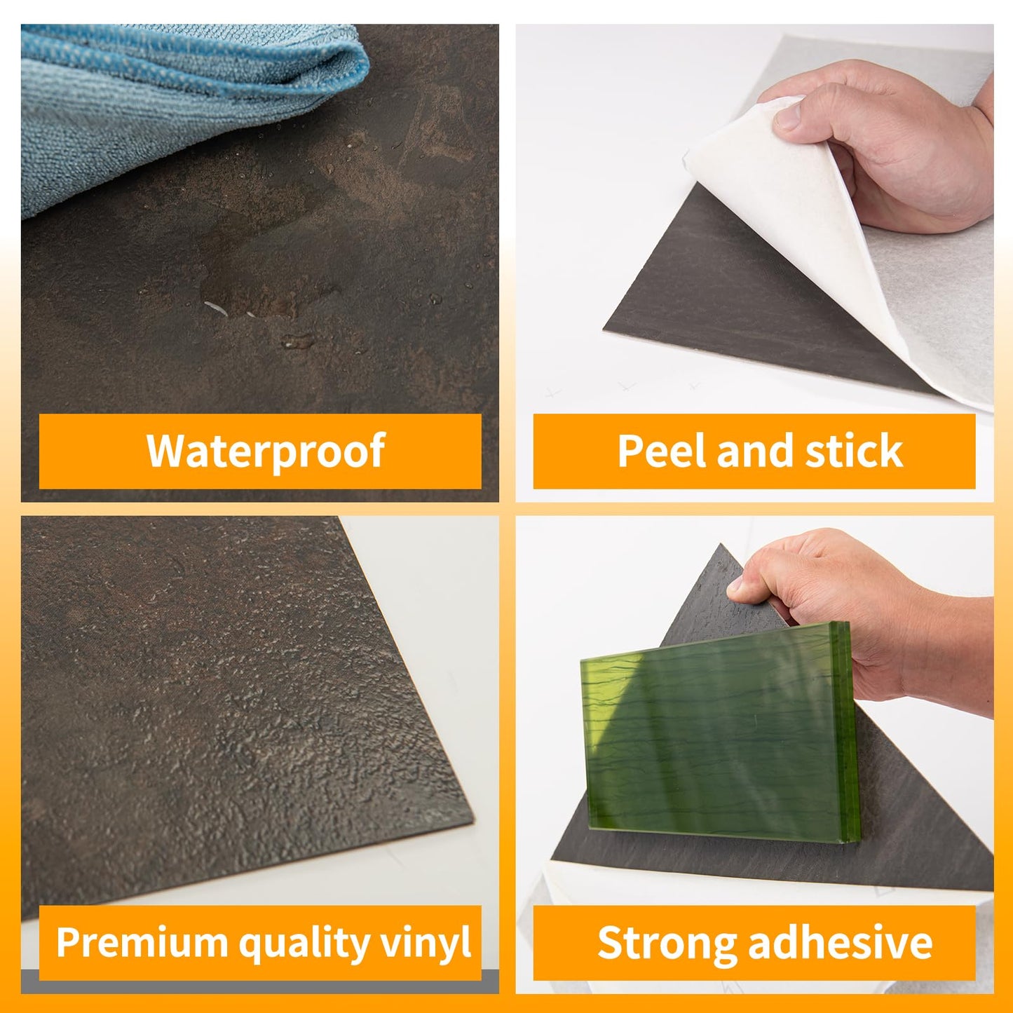 WOWSTAR 30-Pack Peel and Stick Floor Tiles, 12 x 12in Vinyl Flooring Tiles, Self-Adhesive Waterproof Flooring Planks for Kitchen, Dining Room, Bedrooms, 30 Sq. Ft - Brown Fine Sand Texture