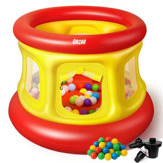 All-in-1 Inflatable Bounce House with 55 Balls for Toddlers 1-3, Playpen, Ball Pit and Trampoline, Thickened Matte PVC, Safety Net, 3-Min Setup with Air Pump for Kids Indoor and Outdoor Play(51'')