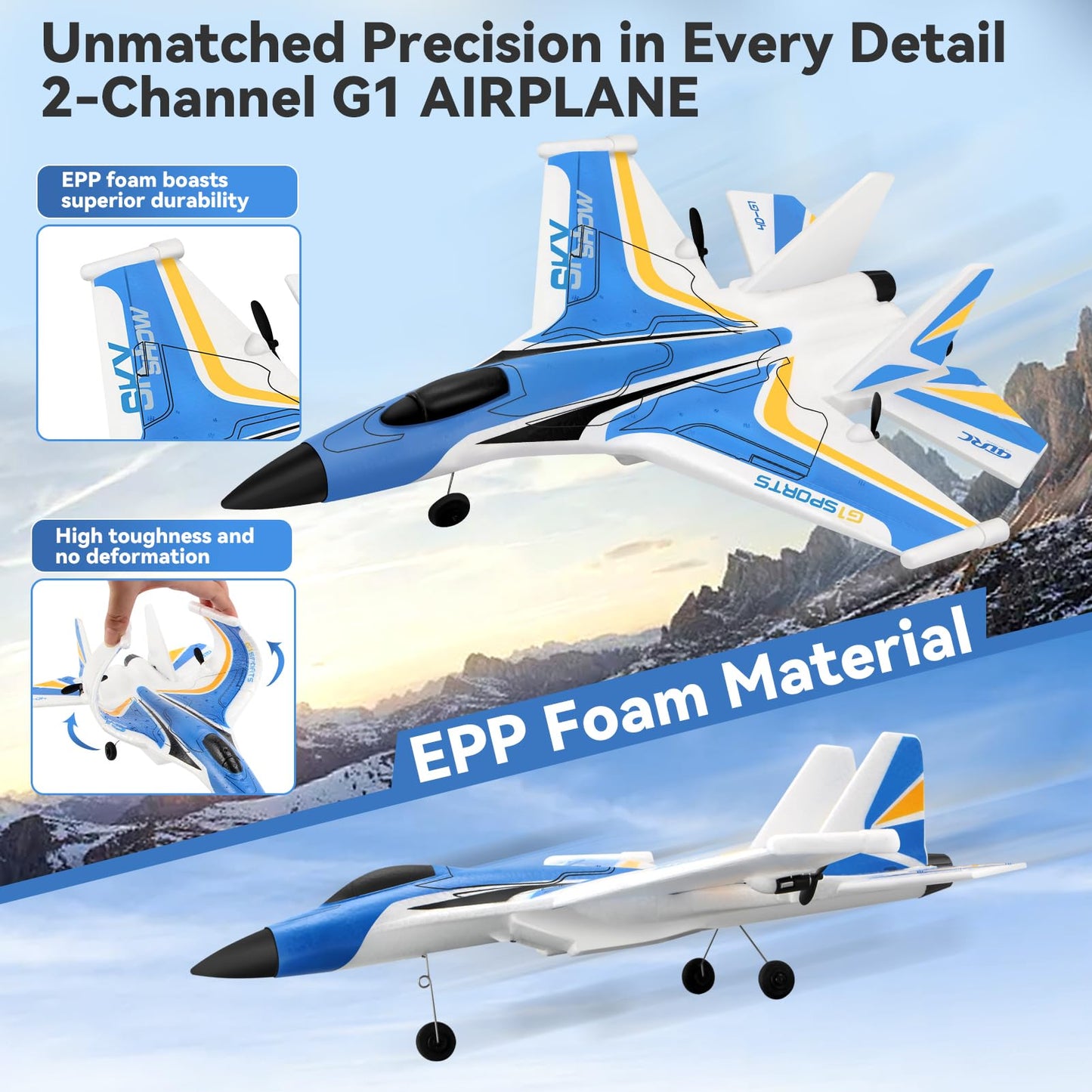 4DRC G1 RC Plane for Adults Kids, RC Airplane Fighter Jet 2.4GHz 4 Channel 6-axis Gyro Stabilizer RTF Glider Aircraft Plane Toys, Easy to Fly Remote Control Airplane Glider for Kids & Beginners