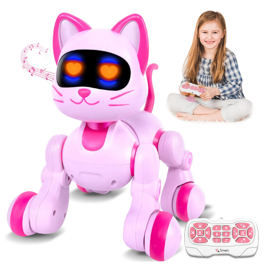 Robot Cat Interactive Toys for Girls: Remote Control Electronic Pink Kitty Pet for Kids Age 3-5 4-6 Gifts for 3 4 5 6 7 8 Year Old Girls RC Toys with Touch Sensing Gestures Birthday Gift Ideas
