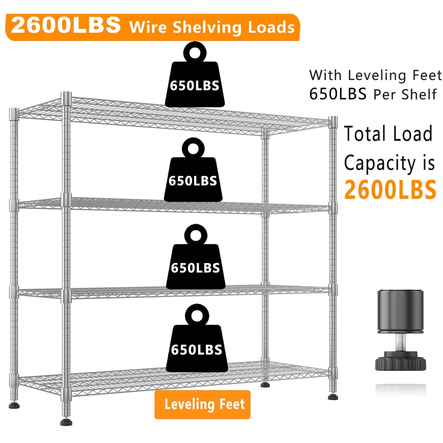 Himimi 4 Tier Wire Shelving with Wheels Heavy Duty Height Adjustable Metal Shelves for Storage, Commercial Grade Steel Utility Wire Rack for Kitchen Garage Pantry Organization-24×48×72, Silver