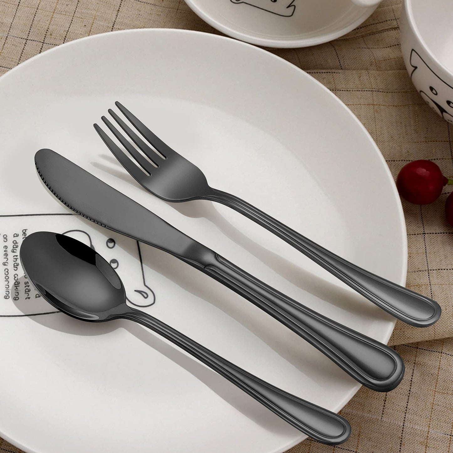 LIANYU 15-Piece Black Kids Silverware Set, Stainless Steel Toddler Utensils Flatware Set, Child Cutlery Tableware Set for 5, Include knife Fork Spoon, Mirror Finished, Dishwasher Safe