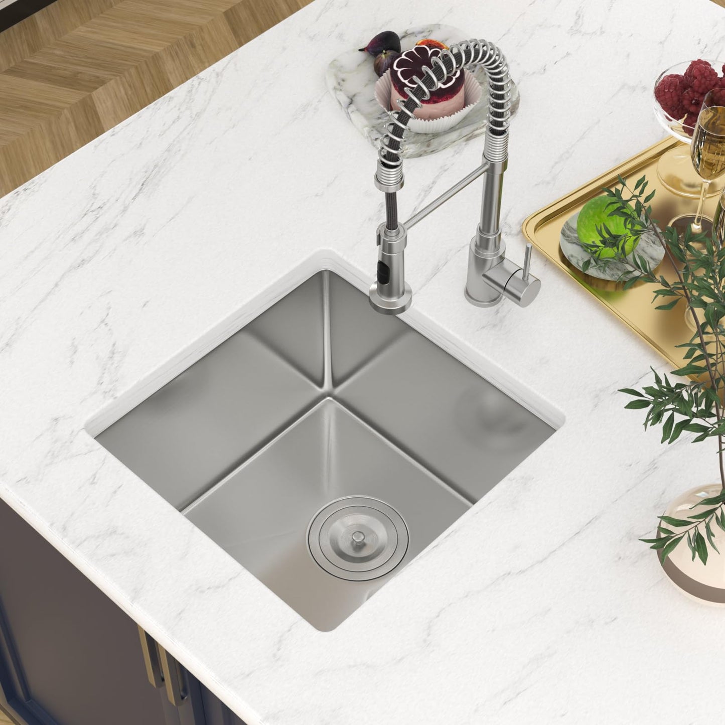 Zeayoun 15 Inch Undermount Bar Sink 15 x 15 Kitchen Sink 304 Stainless Steel Single Bowl Under Counter Sink for Outdoor, RV, 15x15x9