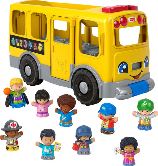 Fisher-Price Little People Toddler Toy Big Yellow School Bus & Community Heroes Set, Musical Pull-Along Vehicle & 9 Figures for Kids Ages 1+ Years