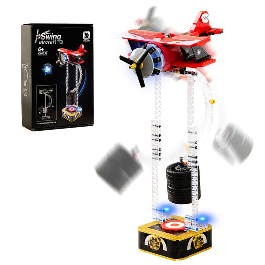 SQVIAFUN Swing Airplane Building Block Set with LED Light, 460 PCS Gravity-Powered Vintage Airplane Model Kit, Balance Shelf & Desk Decor, Model Airplane Physics Toys Gifts for Adults & Kids Age 6+