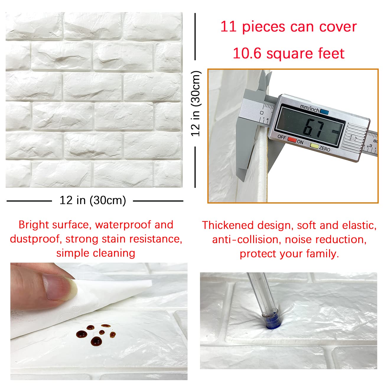 11PCS 3D Wall Panels Peel and Stick Faux Brick Wallpaper White Self Adhesive Foam Brick Paneling Faux Stone Wall Panels (11PCS, White)