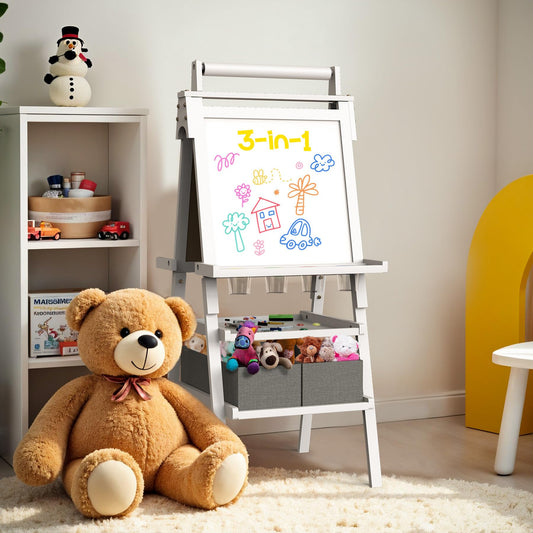 JOYOOSS Art Easel for Kids Ages 4-8 Easels for Toddlers Art Kids Easel Ages 8-12 Wooden Magnetic Whiteboard Chalkboard with Paper Roll for Kid Dry Erase Board Drawing Easels