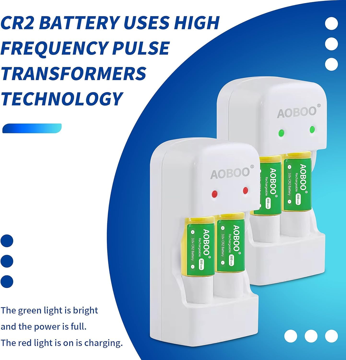AOBOO Cr2 3V 4pcs 300mah, Rechargeable Batteries Compatible with Switching Robots, Rangefinders, Door Sensors, Film