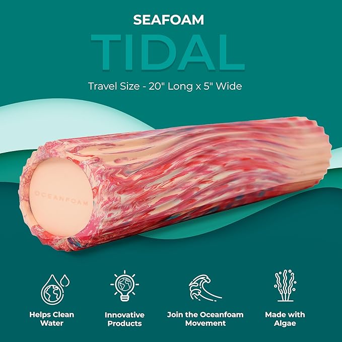 Oceanfoam Tidal Roller - Cotton Candy - Muscle Massage Foam Roller for Back Pain & Stretching - Firm and Ergonomic Wide Wave Textured - Yoga, Athletics, & Wellness - Full Size, 20" x 5"